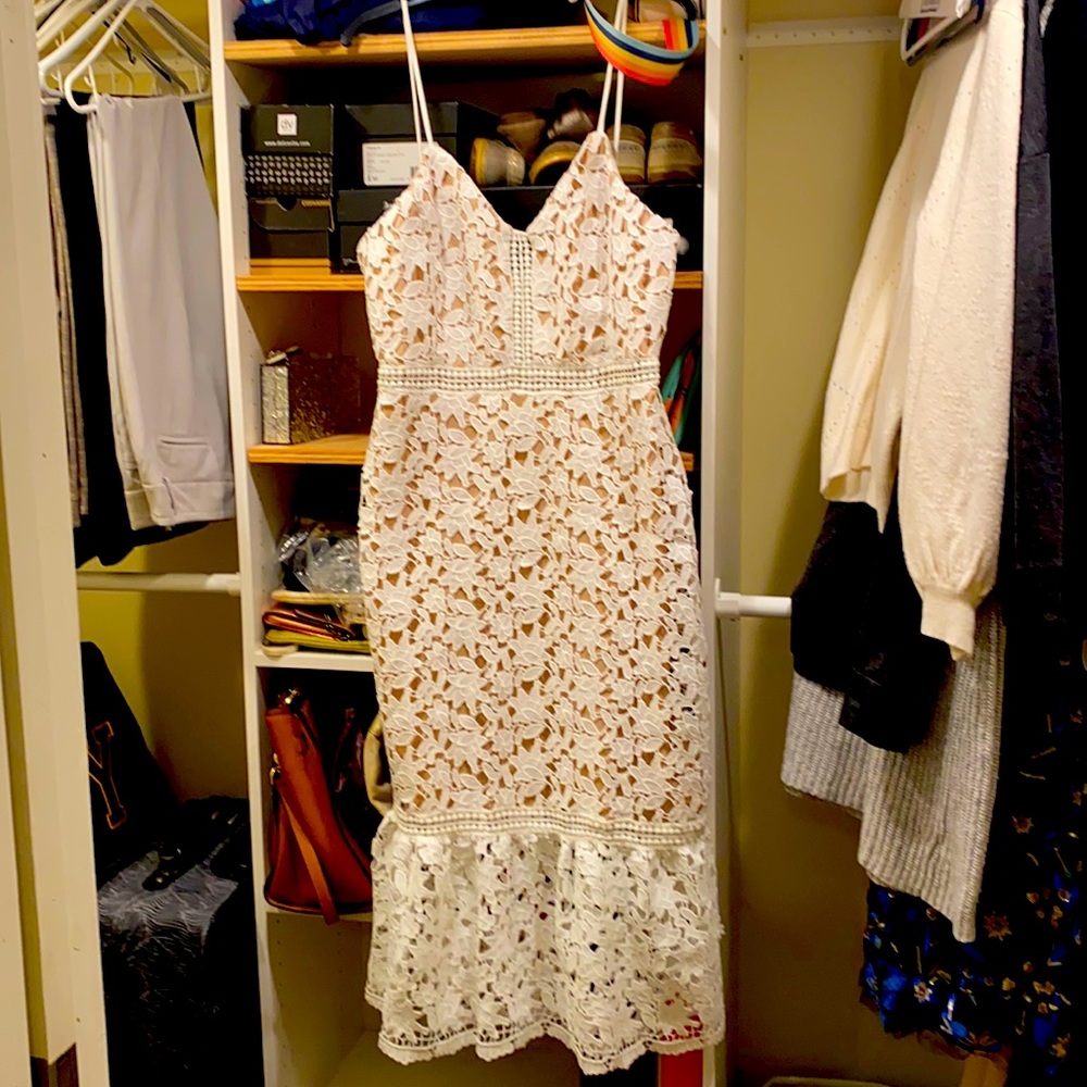 White and nude midi dress